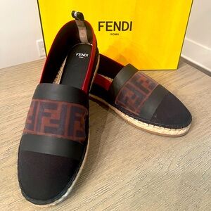 Brand New Canvas Fendi Espadrillas Tess Shoes Size: 40 Black, Dark Brown, Red